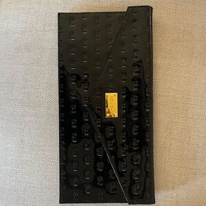 St. John Black Embossed Clutch with Gold Accent